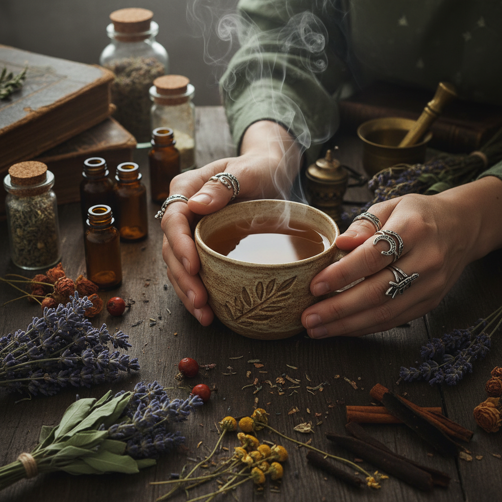 Hands holding herbal tea